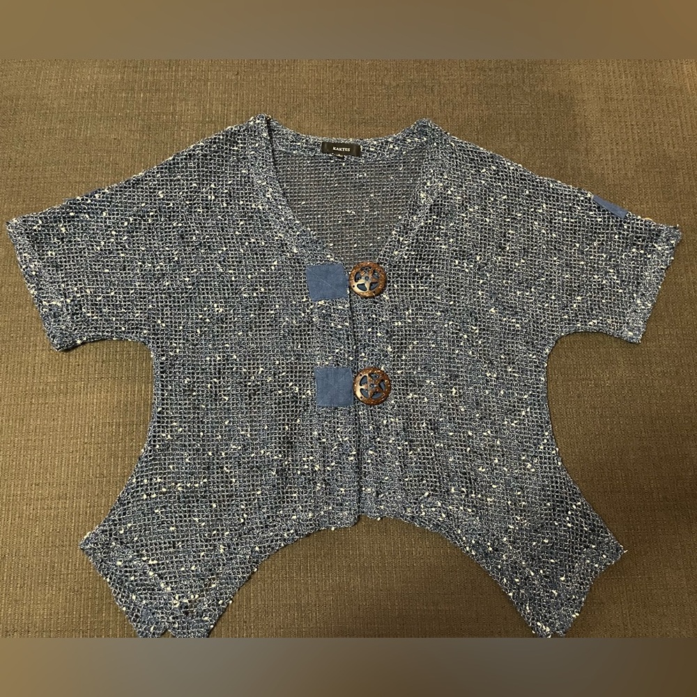 Unique Blue and White Short Sleeve Cardigan